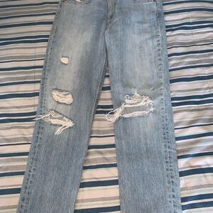 rag & bone Faded Blue Ripped Straight Jeans